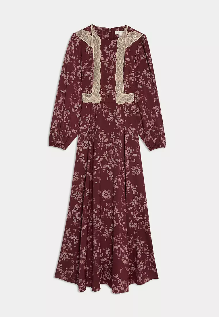 Satin Printed Round Neck Maxi Dress