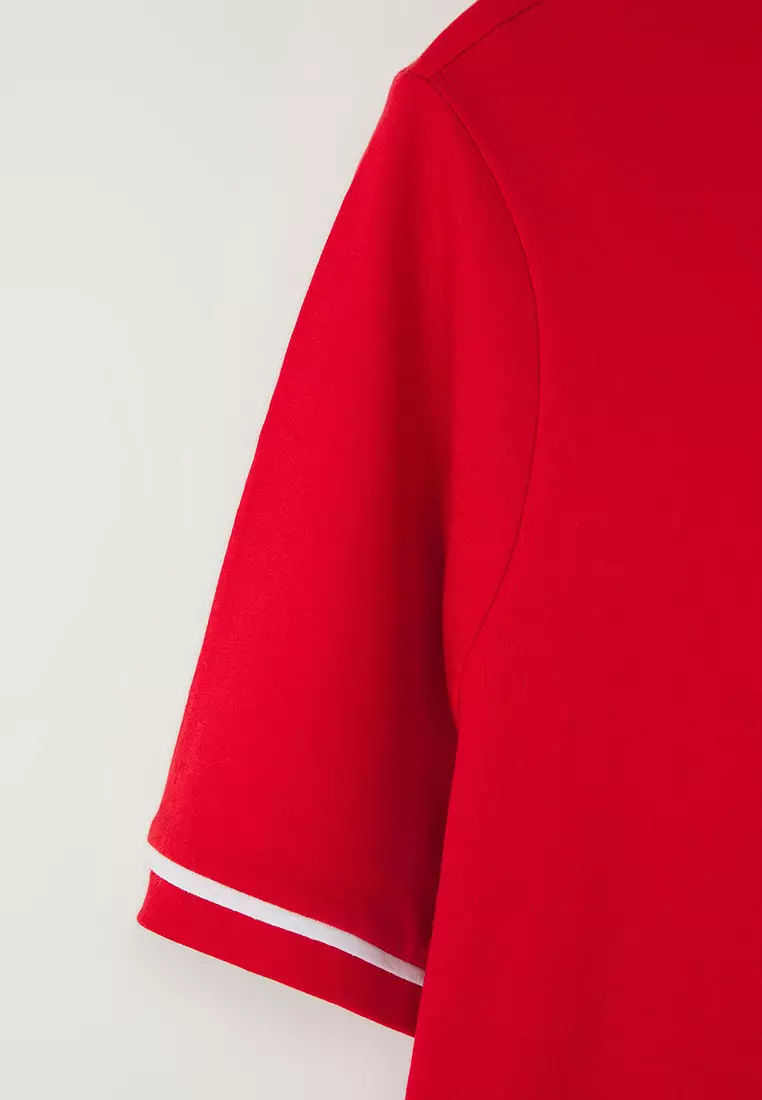 Red Crew Neck with Piping Detail Basic Plus Size T-shirt TBBSS25BF00050