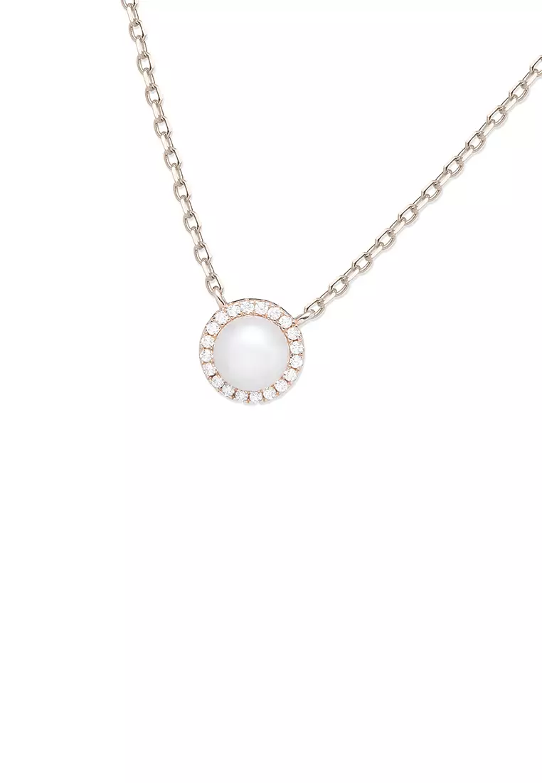 Grossé Tresor Silver: 925 silver, rose gold plating, freshwater pearl, CZ stone,  pendant necklace GS20443