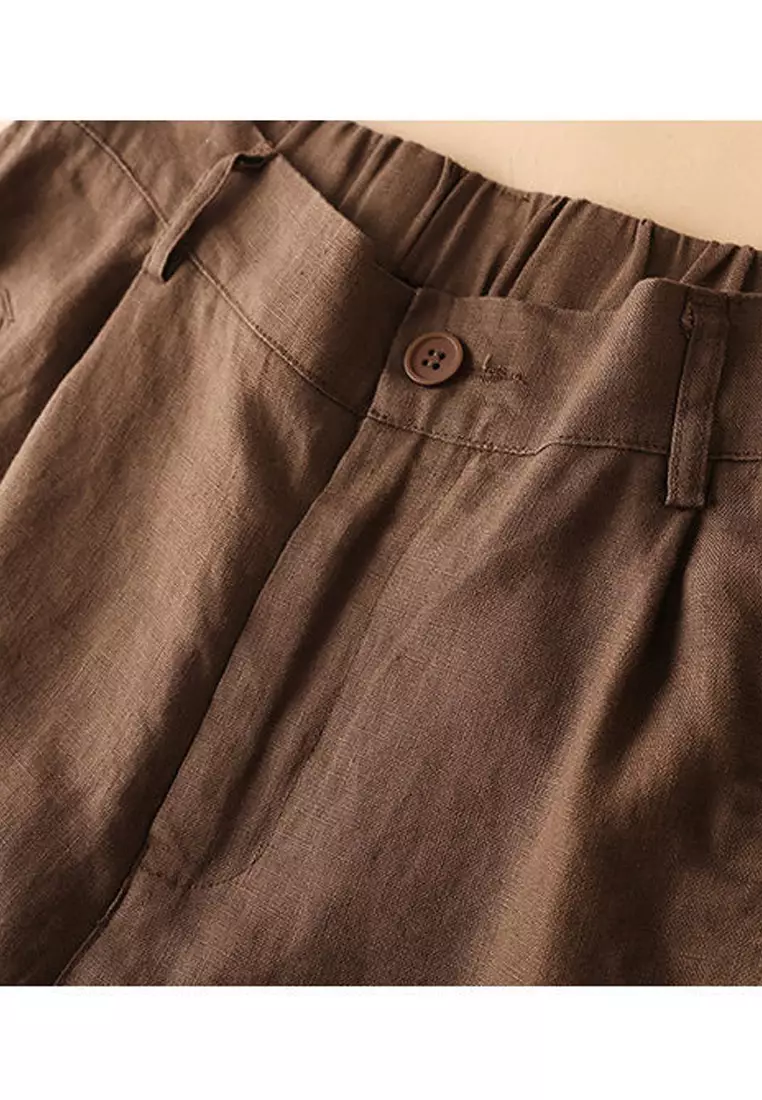 Loose Straight Cotton-flax Cropped Shorts RZ9112