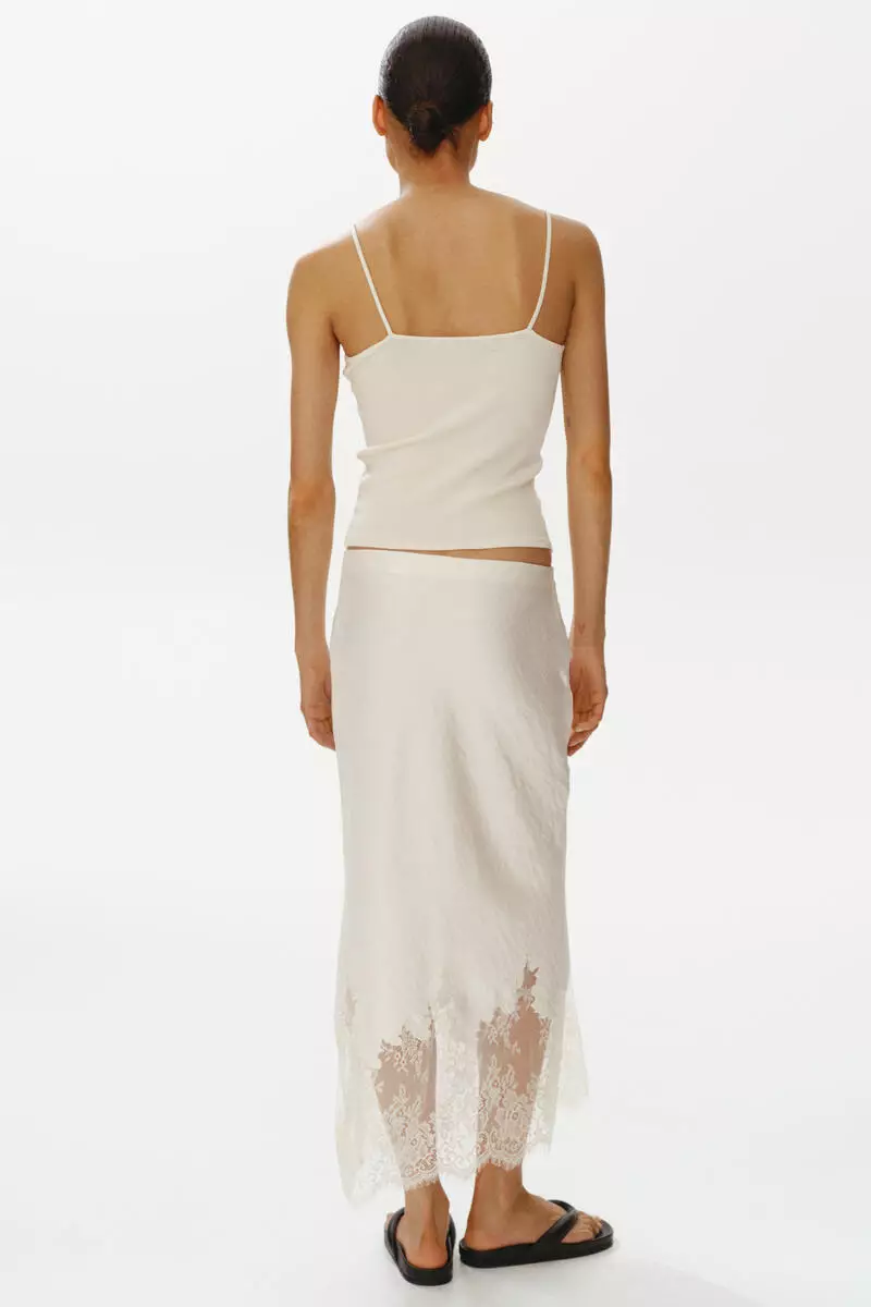 Lace-trimmed satin skirt