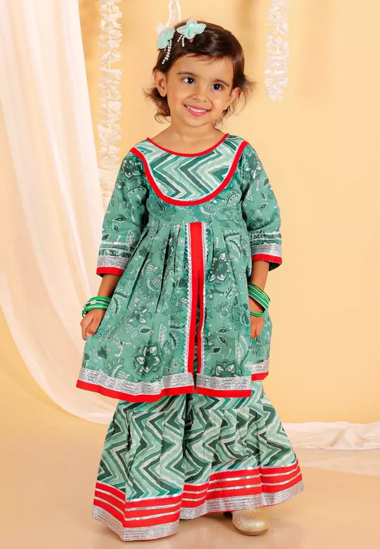 常青绿女孩 Anarkali Kurta Sharara 套装 ”