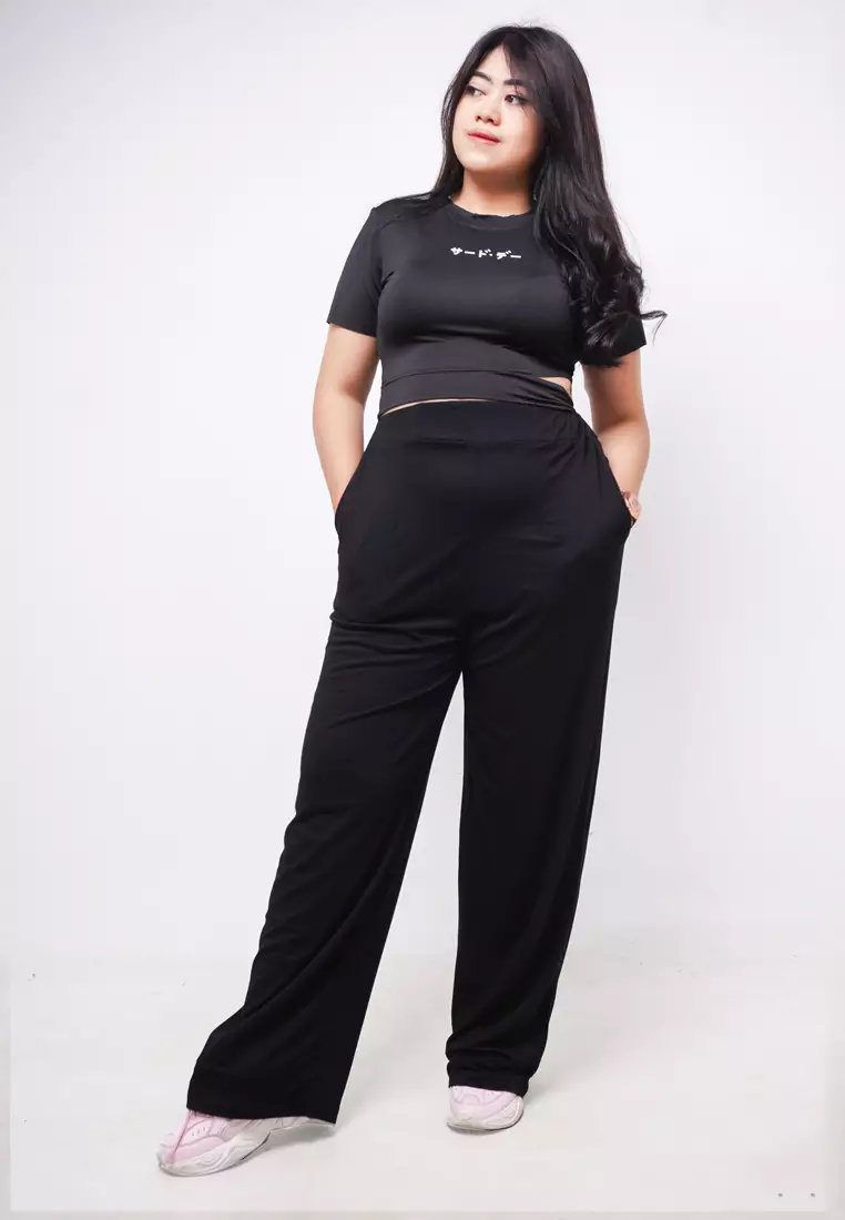 LTE20 TDLA CRWH Crop Short Sleeve Kaos Casual Wanita Katakana Black