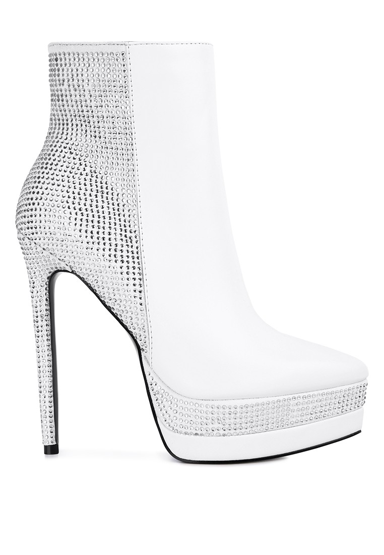 White Diamante Set High Heeled Ankle Boot
