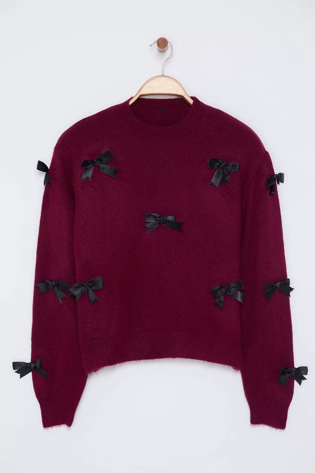 Claret Red Soft Textured Ribbon/Bow Detailed Knitwear Sweater TWOAW25KZ00155