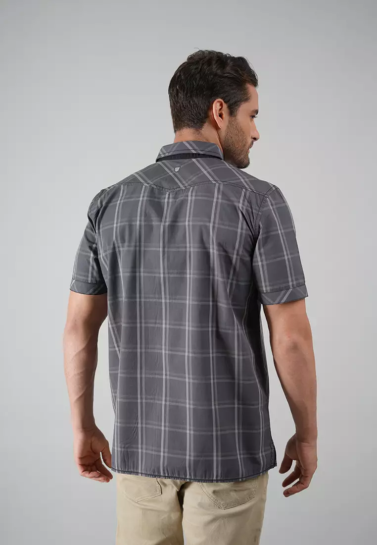 LGS - Kemeja Casual Pria - Lengan Pendek - Motif Kotak-Kotak - Abu-Abu - CSH.270.S570.1273.C