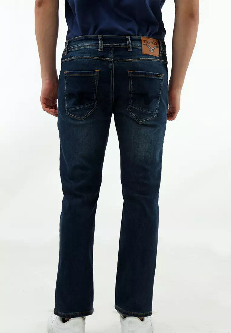 Buy Freego Mens Denim Long Pants Slim Tapered Fit Stretch 2024