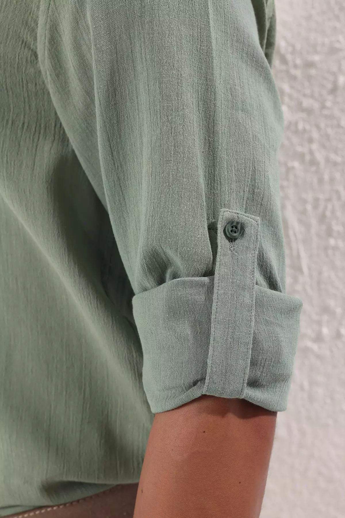 Khaki Regular Fit Epaulette Wrinkled Effect Linen Look Shirt TMNSS23GO00061