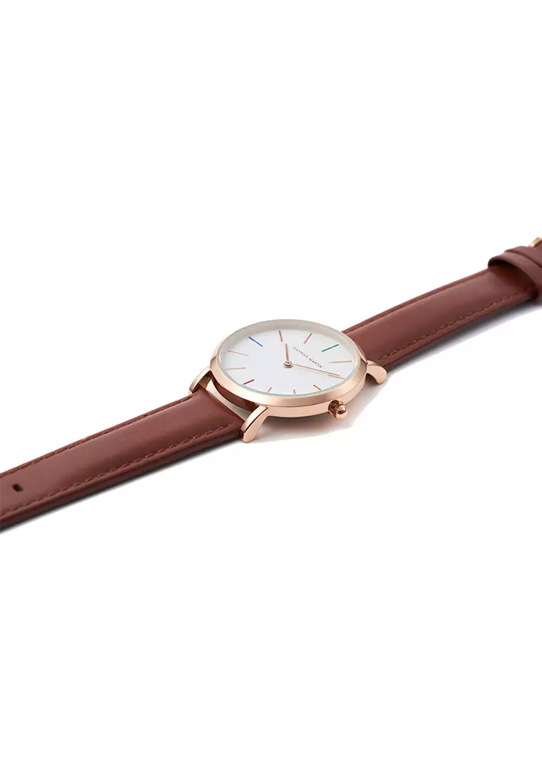 Hue Brown 36 Women Leather Wrist Watch & Bangle Set