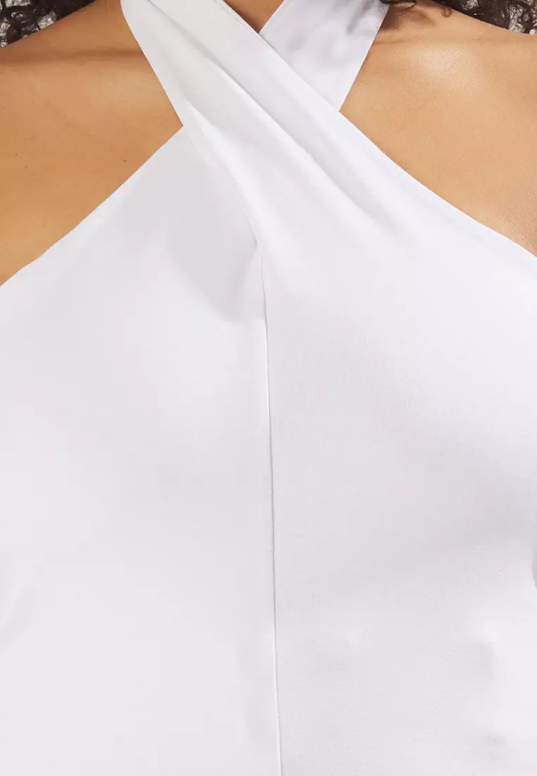 White Single Jersey Neck Knitting Plus Size Blouse TBBSS25AF00009