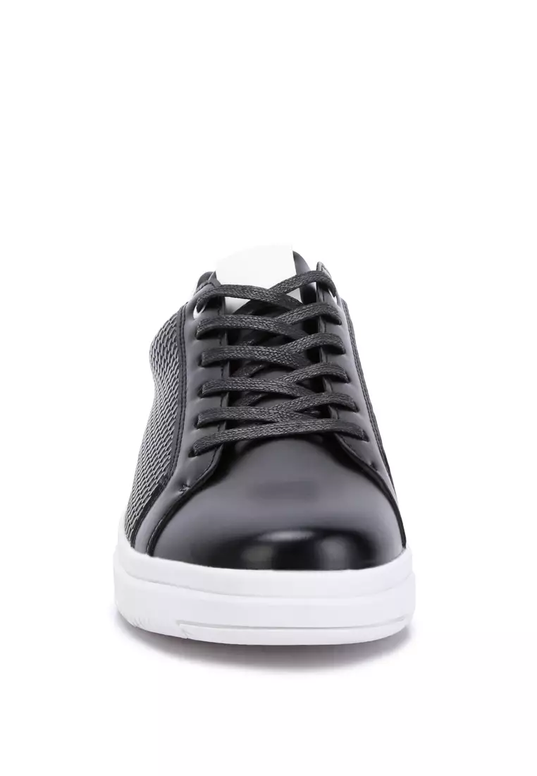 Men's Faux Leather Lace-up Sneakers in Black