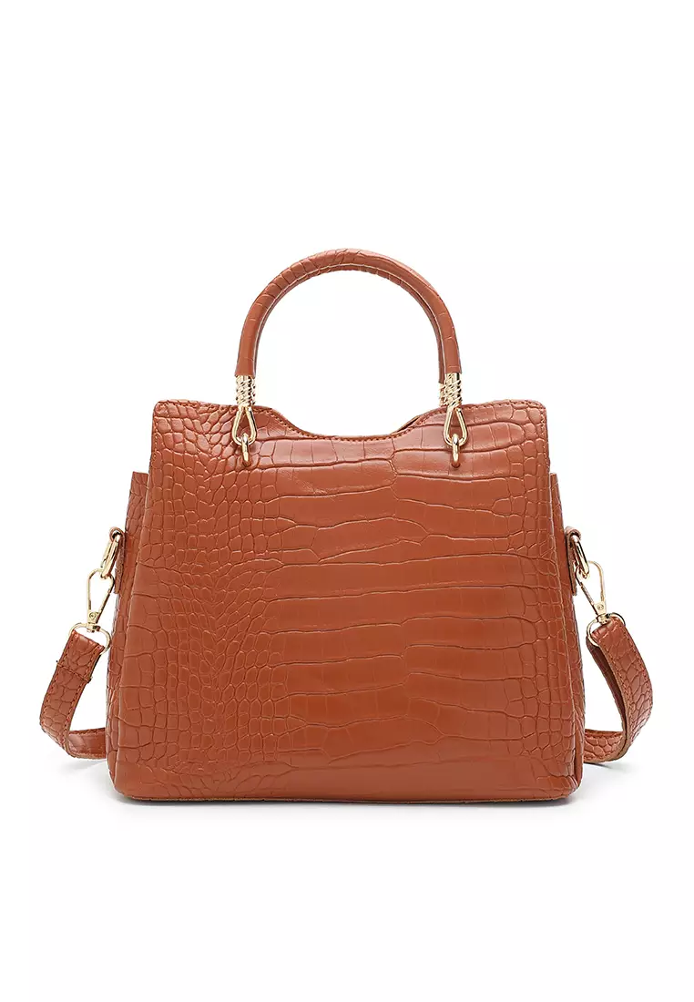 Women's 3-in-1 Handbag with Pouch & Purse (3-in-1 Tas Wanita & Dompet Wanita) - Cokelat