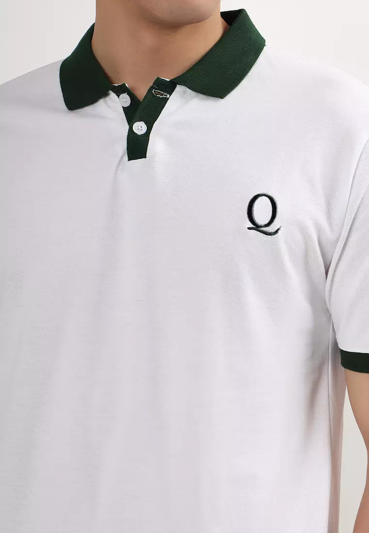 Mens Short Sleeve White- Green Collar Cotton Polo Shirt/T-shirt, Short Sleeve, embriodiary  Logo,Sports-Casual, Activewear