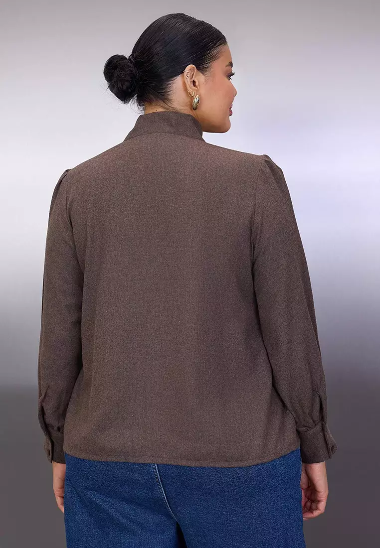 Special Collection Brown Binding Detailed Woven Oversize Blouse Tbbaw26Af00037