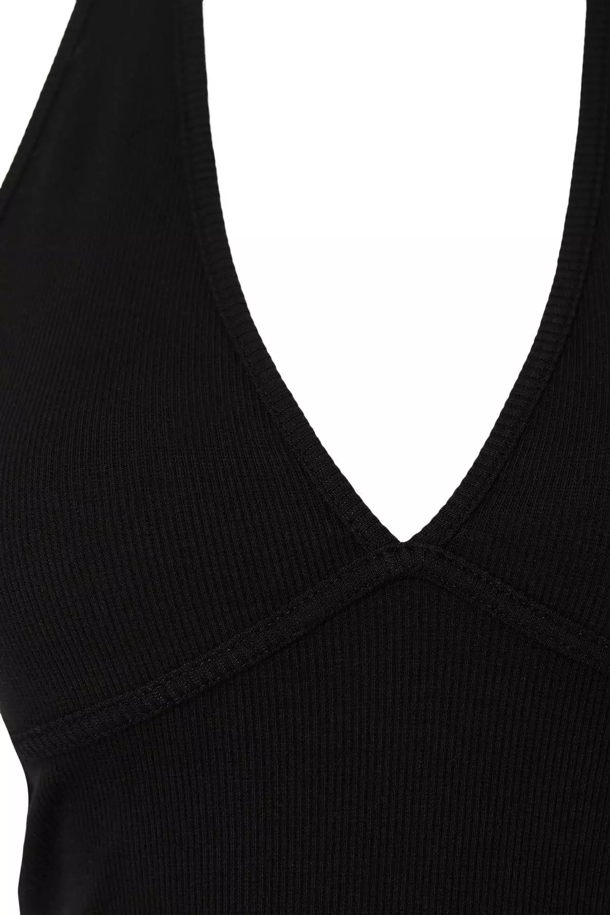 Black Fitted/Bodycon Halter Neck Tie-Detail Sleeveless Corded Fabric Stretchy Knitted Blouse Twoss26Bz00763