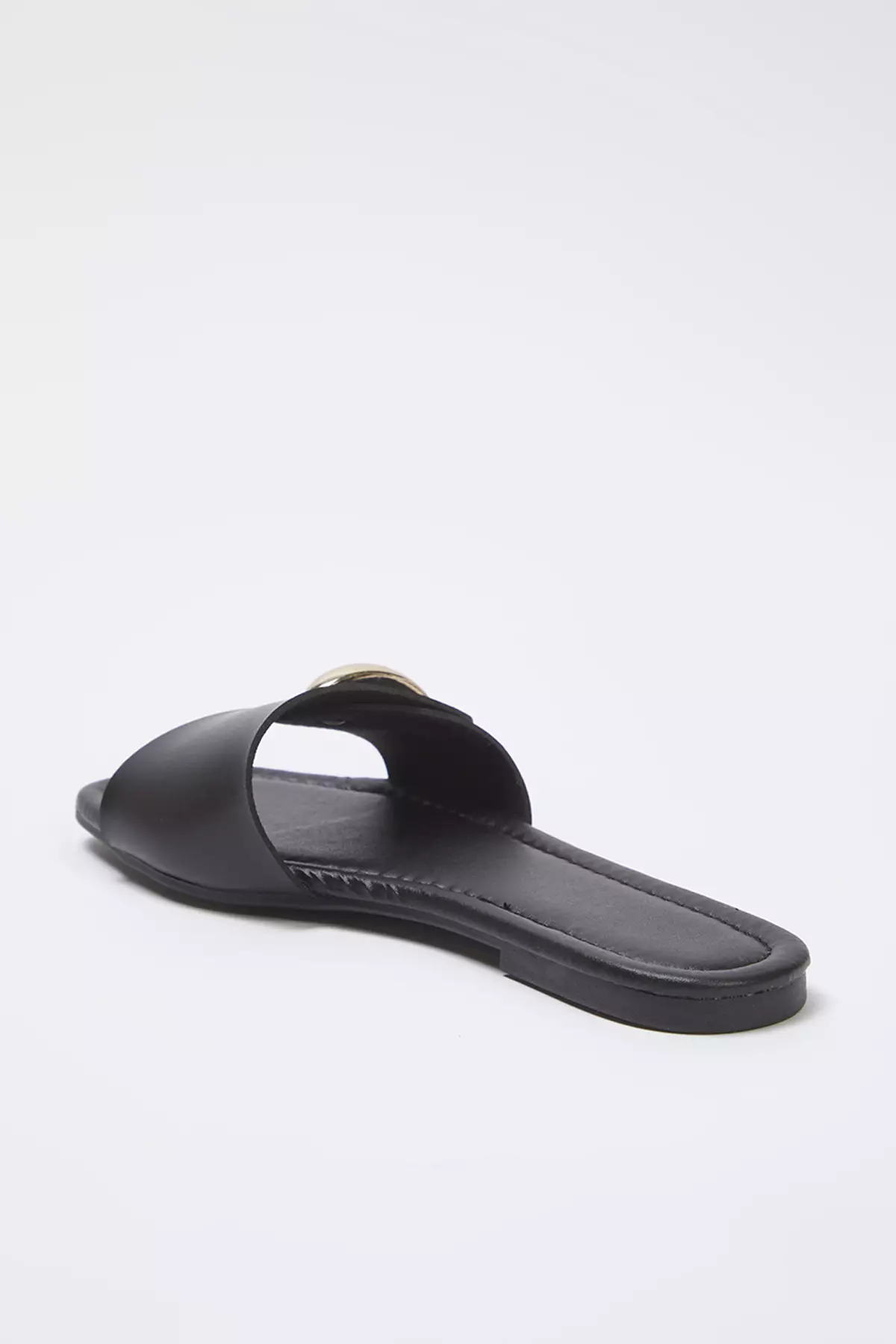 Black Metal Decorated Women's Stylish Slippers Takss25Te00041