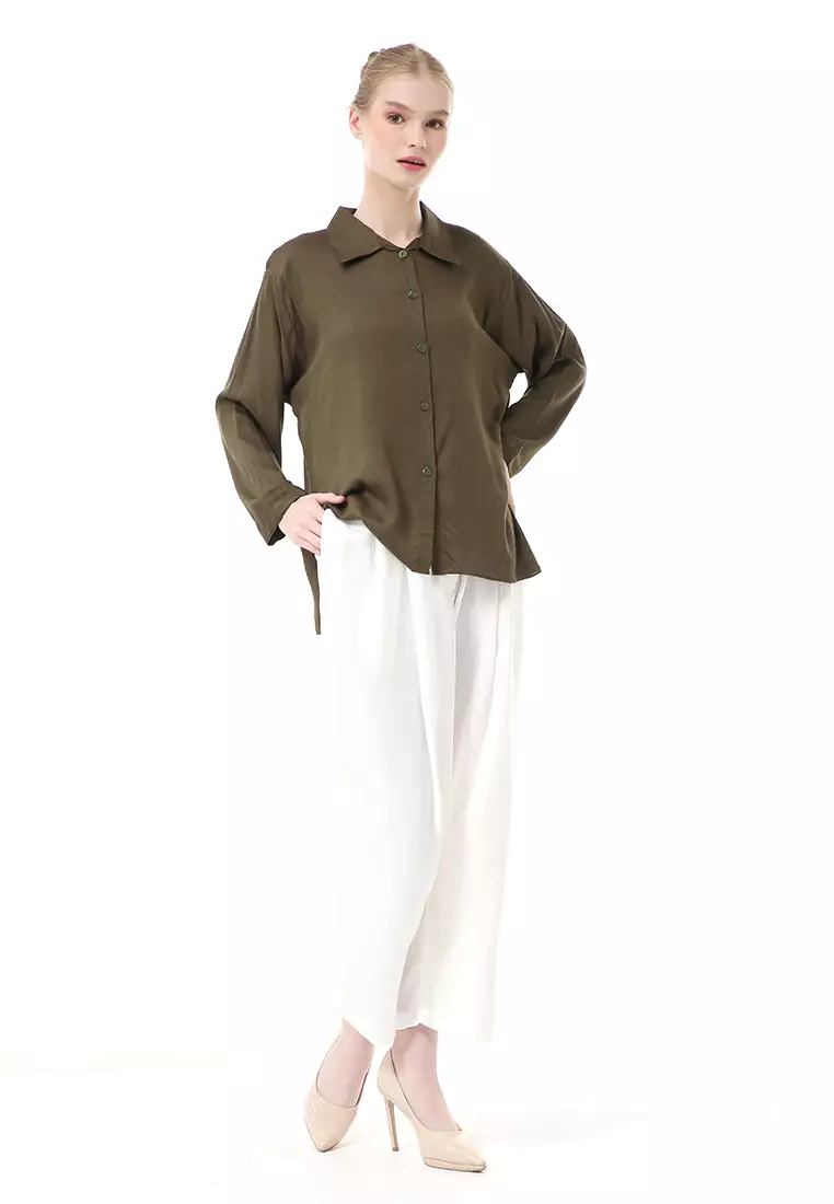 Ayudia Shirt Long Sleeve Atasan Wanita Premium Quality - Army