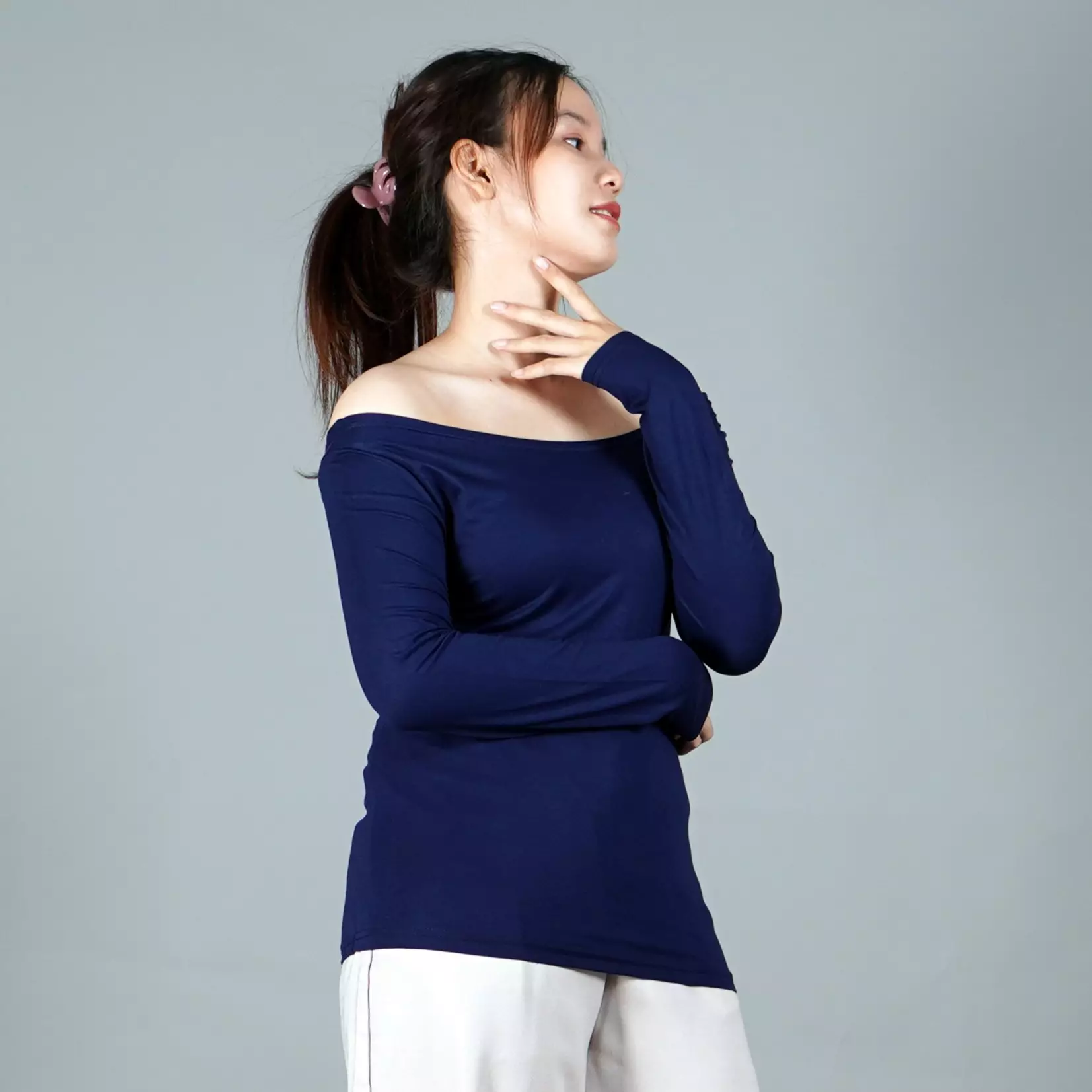 SABRINA TOP Long Sleeves Baju Sabrina Lengan Panjang - NAVY BLUE