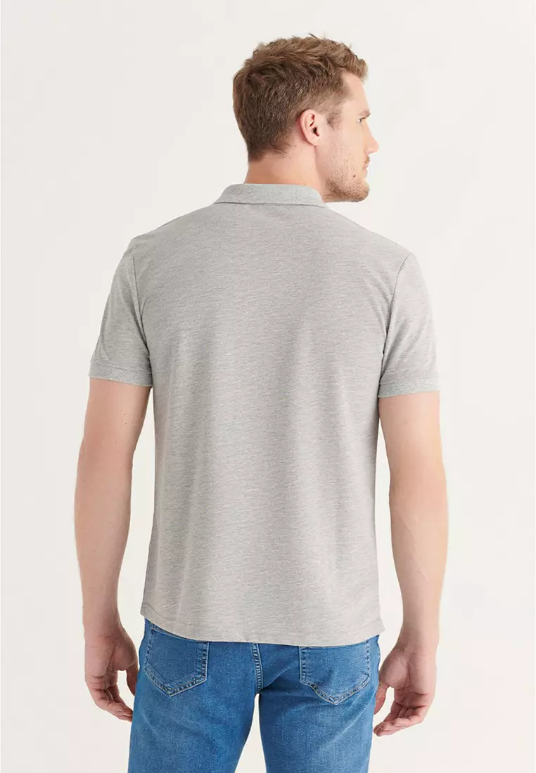 Men's Grey 100% Cotton Cool Polo Neck T-Shirt E001004