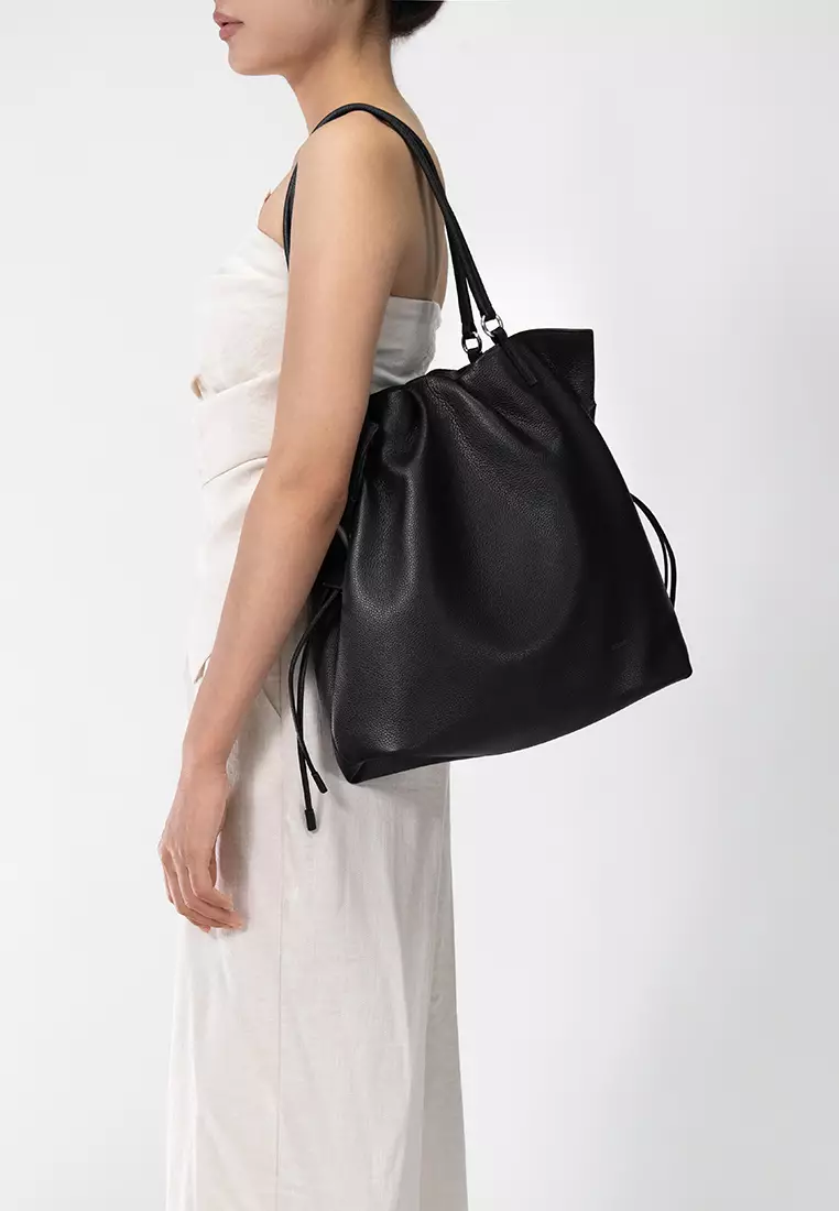 GEORGIANA Ruched Shoulder Bag - Black