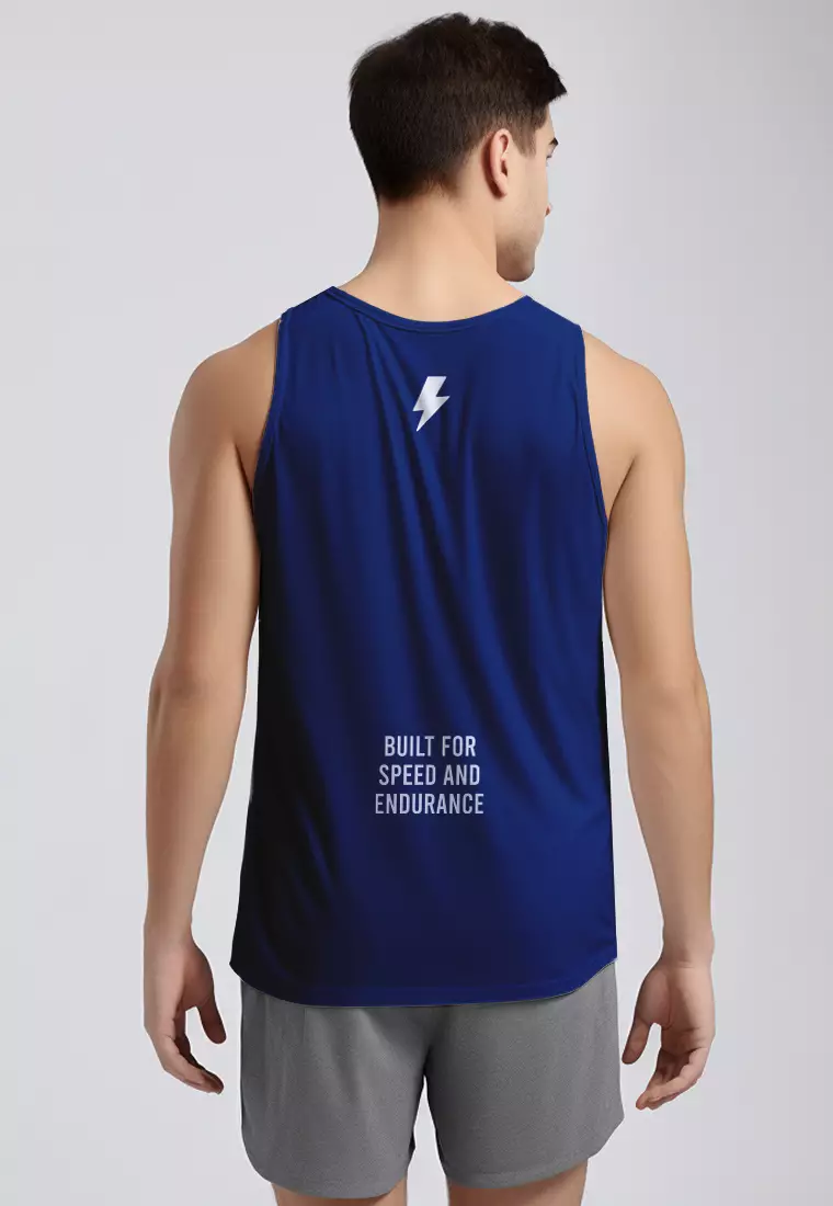MSA92 Kaos Kutung Lari Navy Biru Putih Tank Top Pria 3lines Td Bolt
