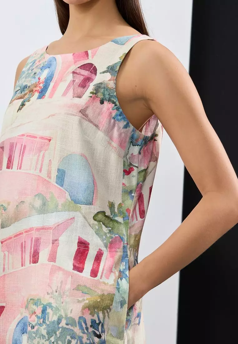 Linen Scoop Back Mini Shift Dress