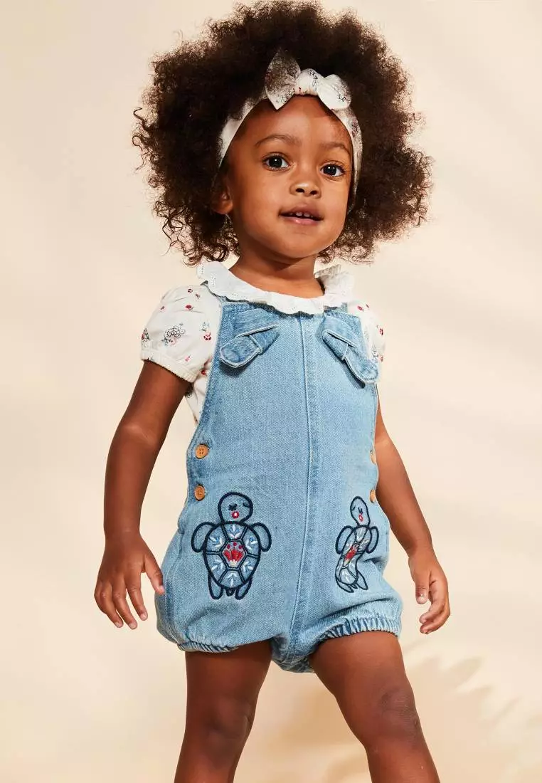 Denim Romper with embroidery