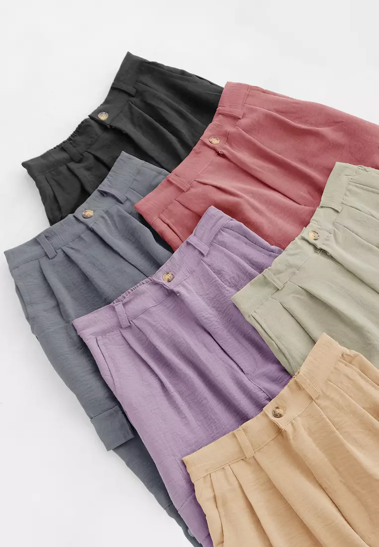 Cotton Bee - Tirana Pants | Celana Wide Legs Wanita | Kulot Basic Pocket - Smoke Grey