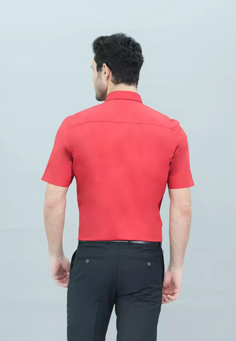 Johnwin - Kemeja Formal Basic - Lengan Pendek Warna Coral FSH.650.Q252.972.C-S/S