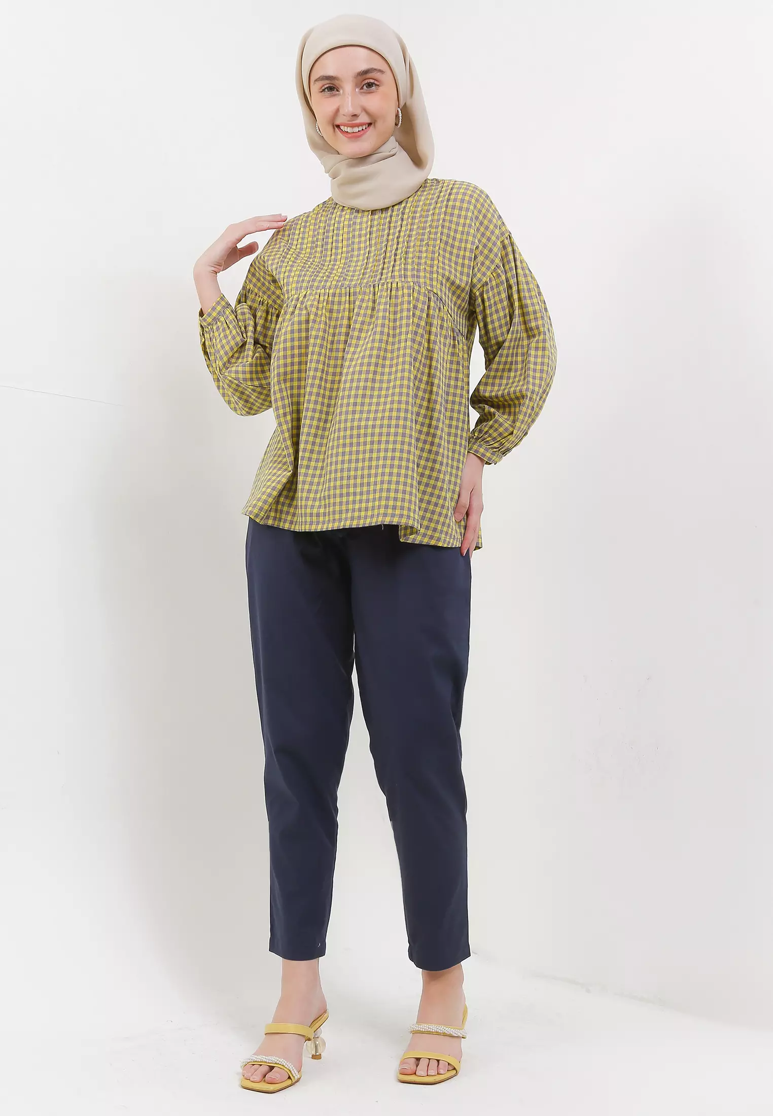 MFMW Audra Atasan Blouse Kuning Motif Kotak