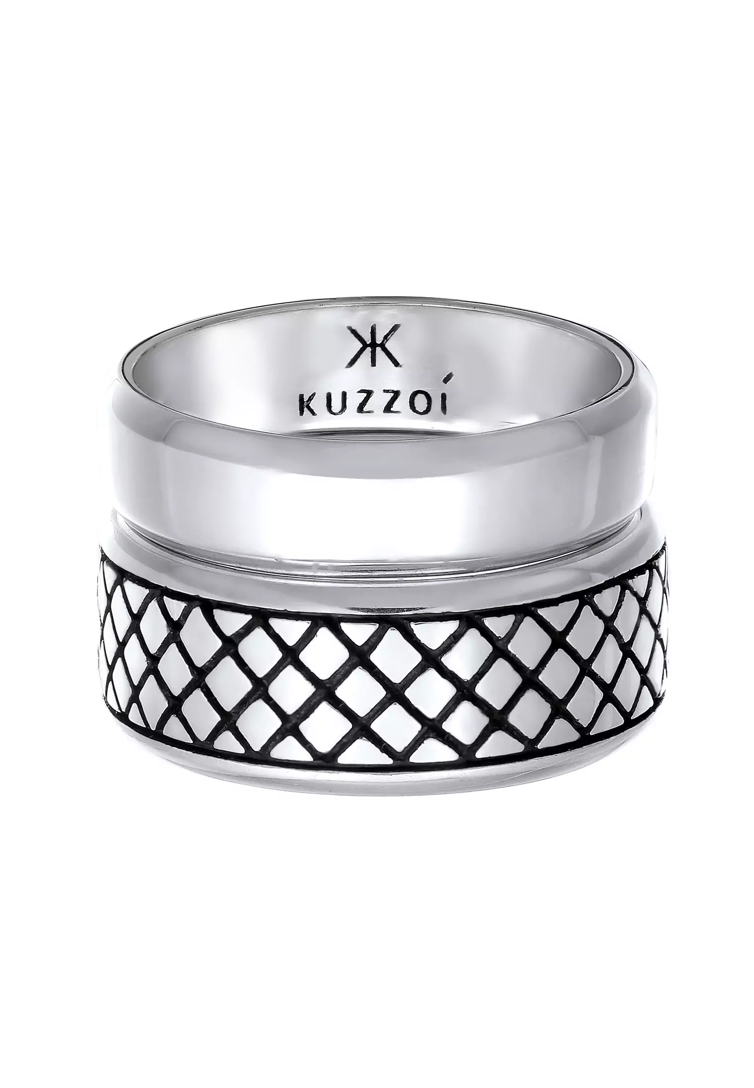 Men's Silver Lattice and Band Ring Set – Oxidised