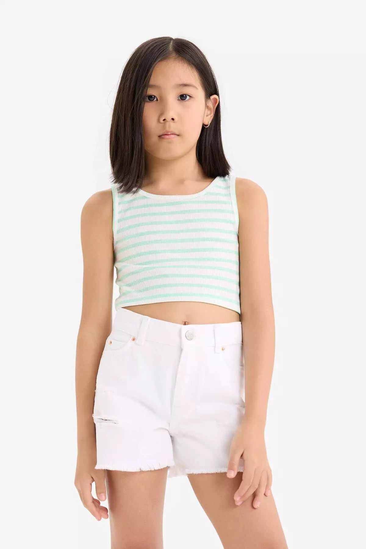 Girl's Crew Neck Striped Undershirt Z7814A625Hs