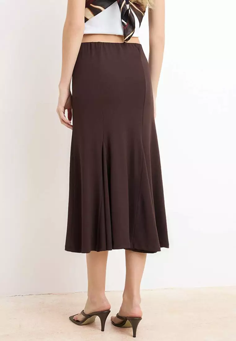Brown Fish Regular Waist Midi Stretch Knitted Skirt Twoss26Et63