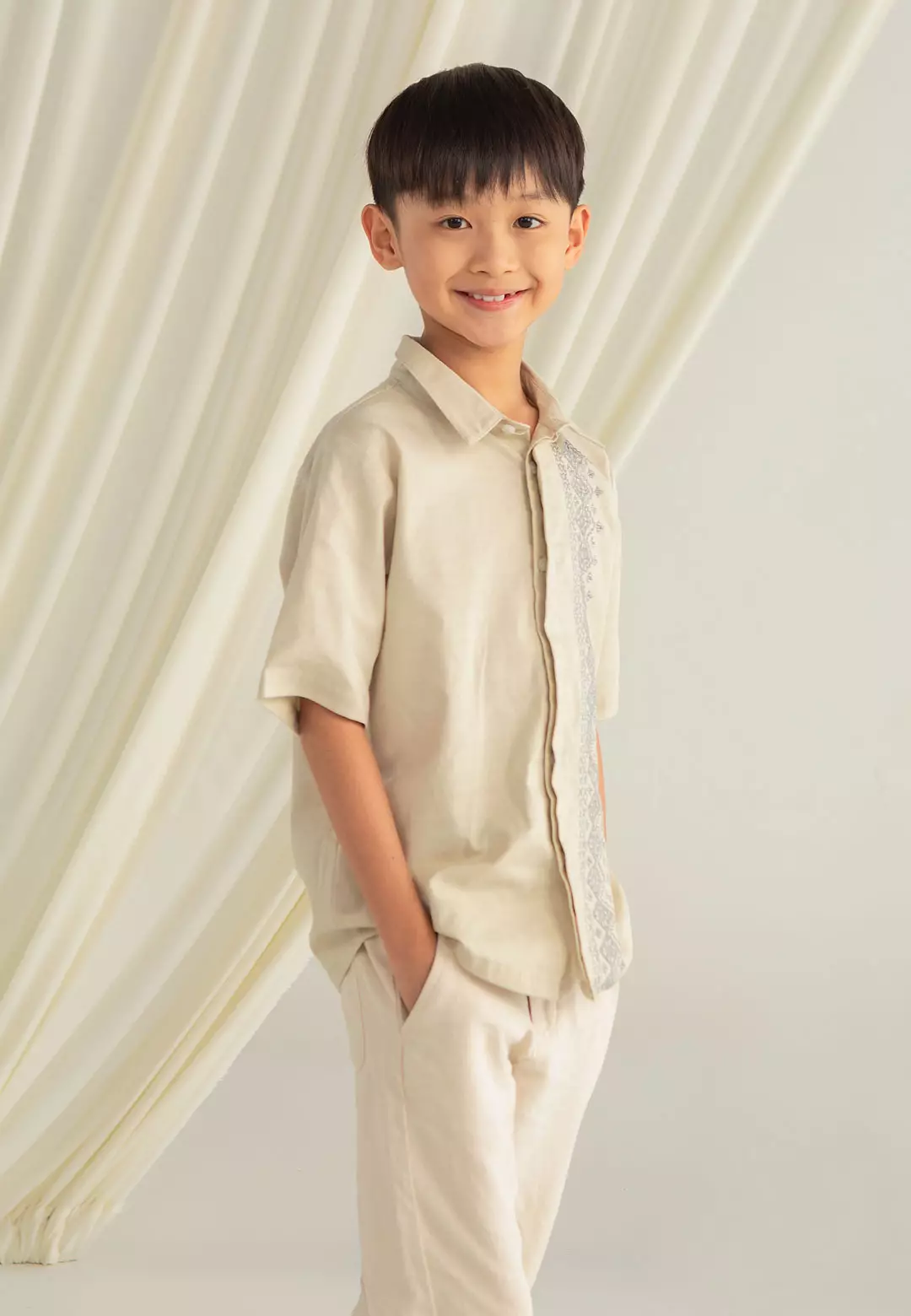 HijabChic Nayyan Ivory Koko Boy - Baju Koko Lebaran Anak Lak-Laki Motif Simple Kasual