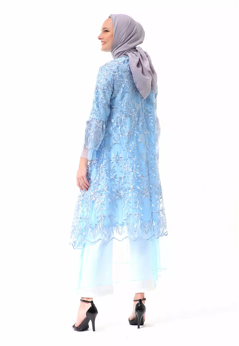 Aliyah Long Dress Motif Bunga High Quality Premium - Baby Blue