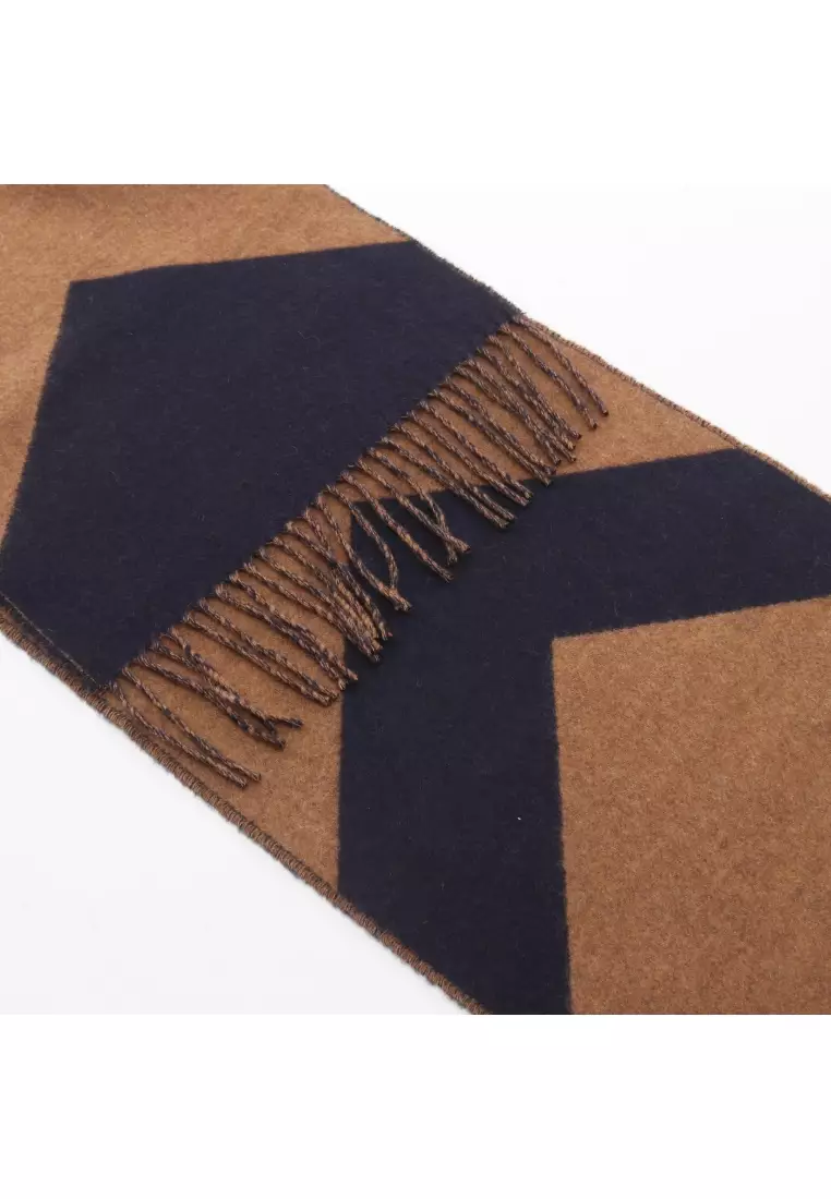 Pre-Loved Hermès Kazak Chevron Scarf cashmere Brown Navy