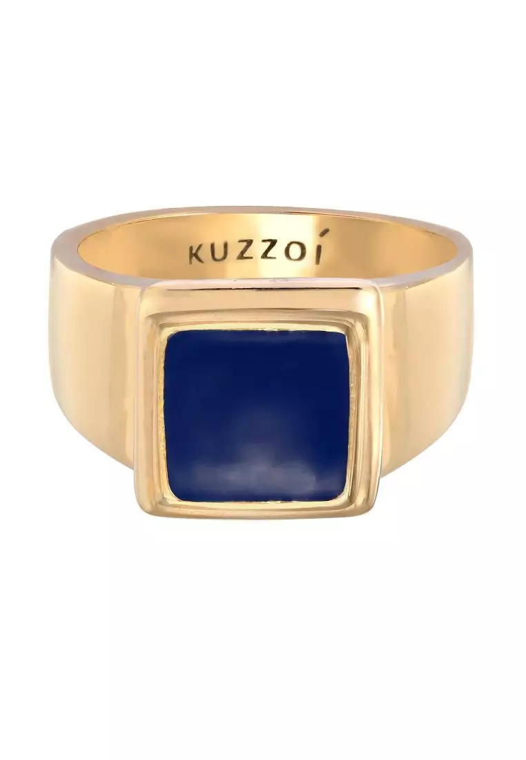 Men's Silver Blue Enamel Signet Ring – Gold-Plated