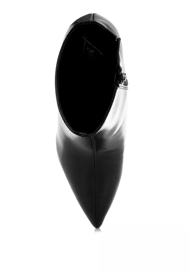 Faux Leather Kitten Heel Boots in Black