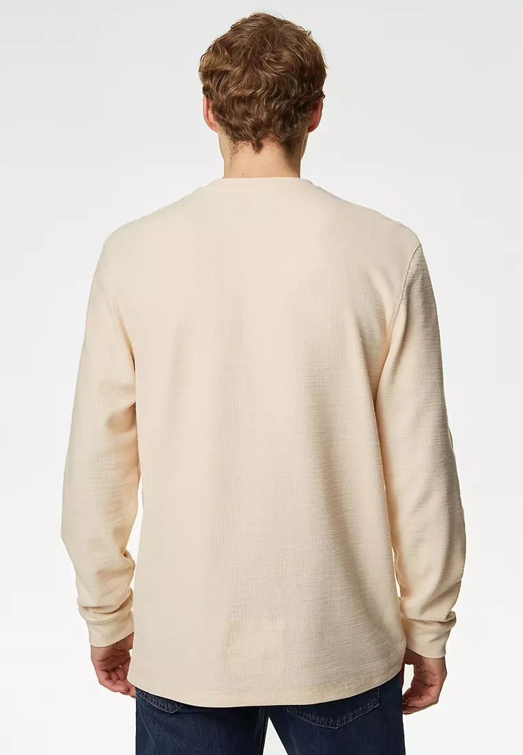 Cotton Blend Textured Henley T-Shirt