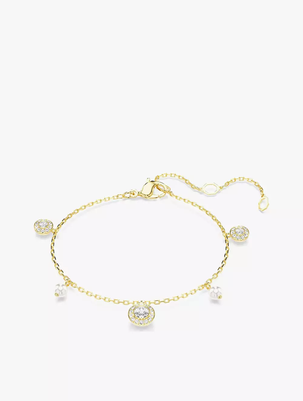 Una Angelic strandage, Crystal pearl, Round cut, White, Gold-tone plated