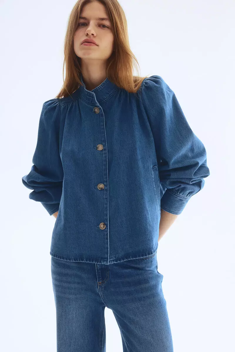 Puff-sleeved twill jacket