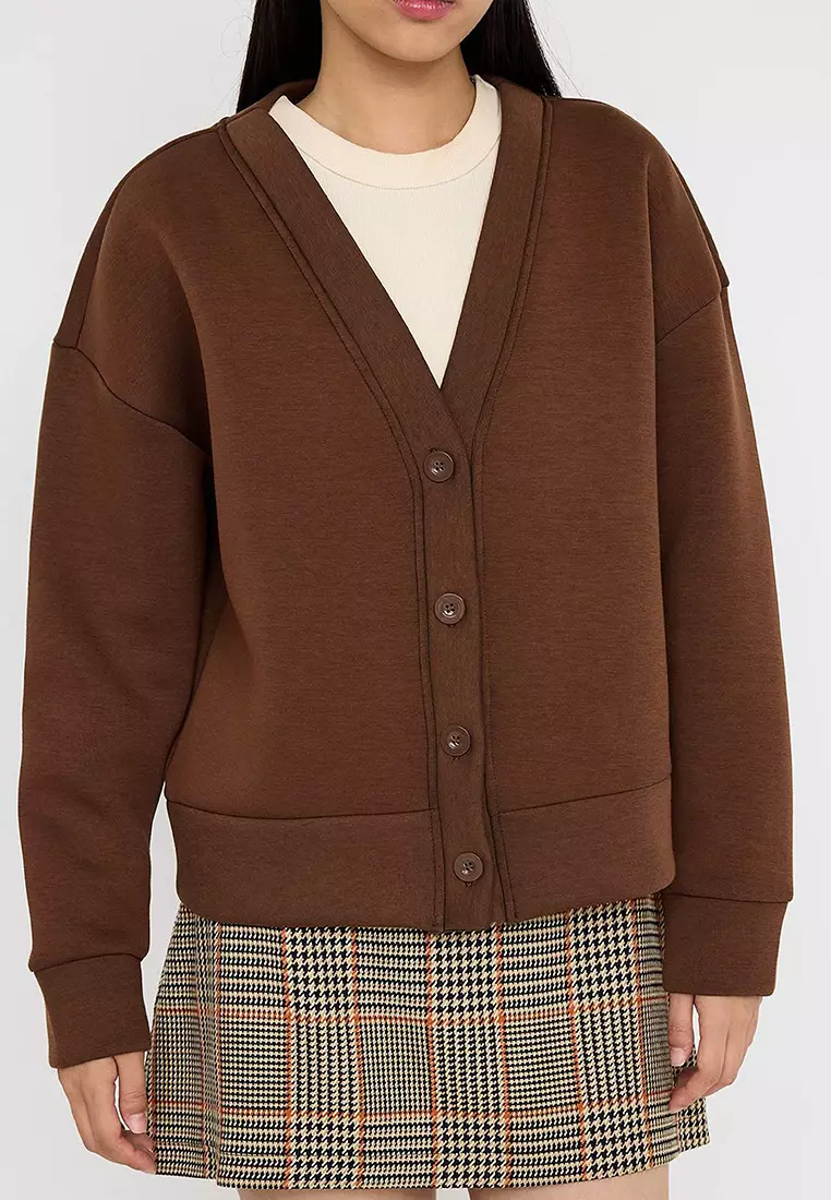 V-Neck Buttoned Knitted Sweatshirt
