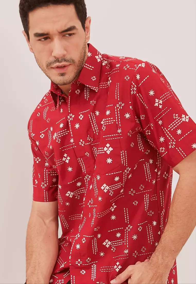 Signature Hadinata Batik Pria Kemeja Pendek Cap Furing Satya