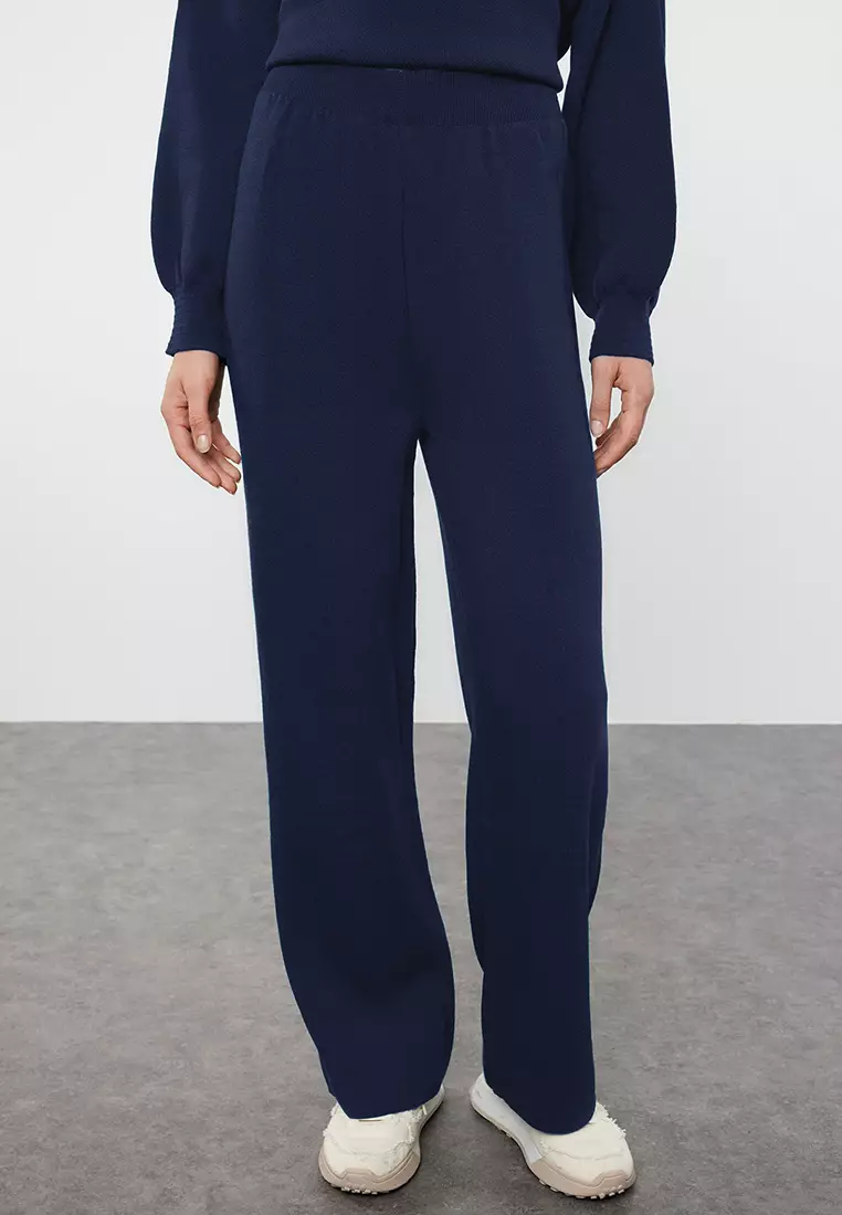 Navy Blue Wide Fit Balloon Sleeve Knitwear Bottom Top Suit