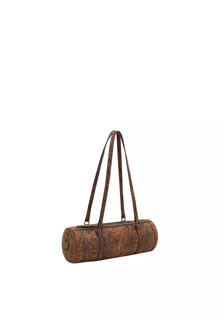 Barrel Baguette Bag - Snake Embossed Caramel