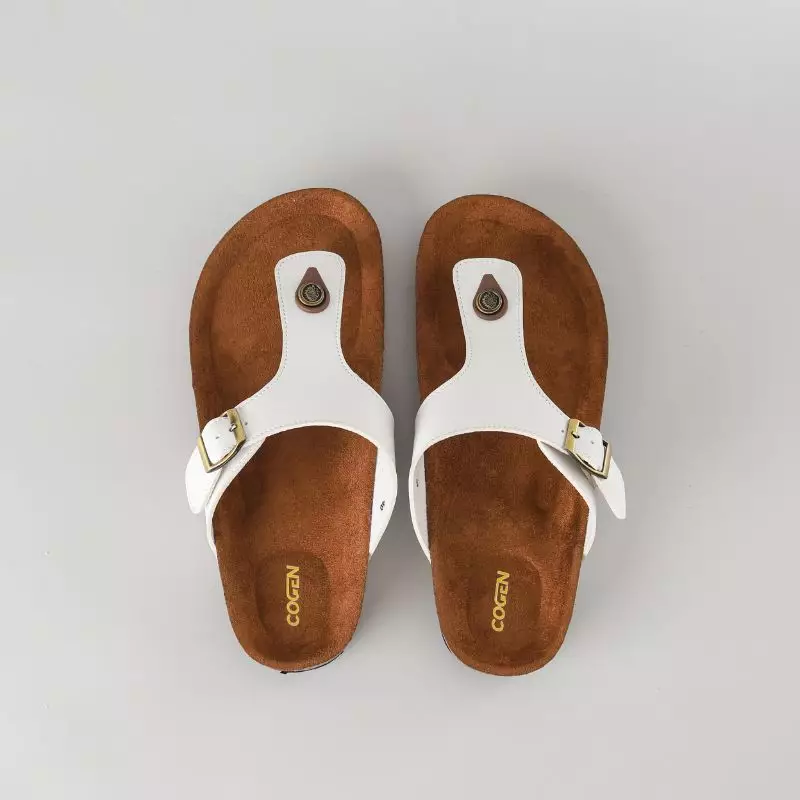 Cogen Sendal Jepit Pria Sandal Kulit Birken Vintage - Vester White