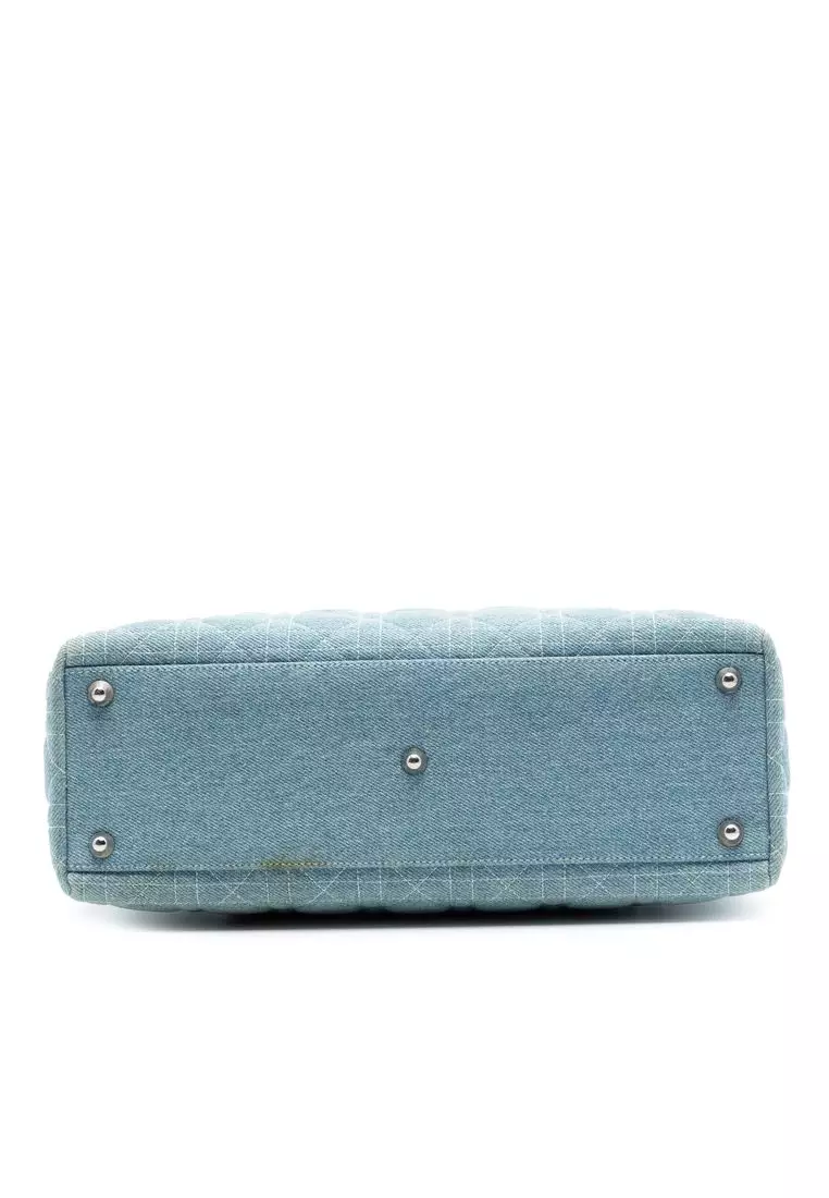 Pre-Loved Dior Large Denim Cannage Acrylic Handles Lady Dior