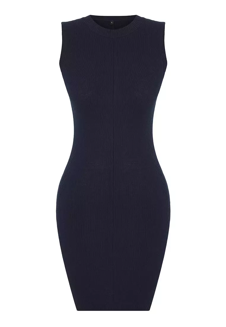 Navy Blue Mini Knitwear Bolero-Dress Suit Twoaw25El00056