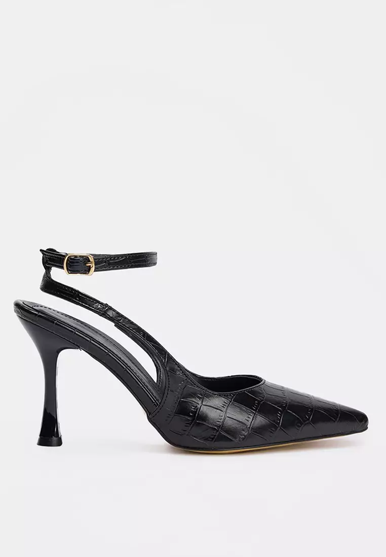 Crocodile Patterned Pointed Toe Thin Heeled Shoes