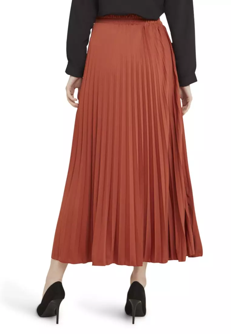 Belsya Rok Panjang Skirt Plisket Lipit Regular Fit Bawahan Wanita - Tangerine